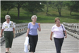 Three Women Walking on a Bridge