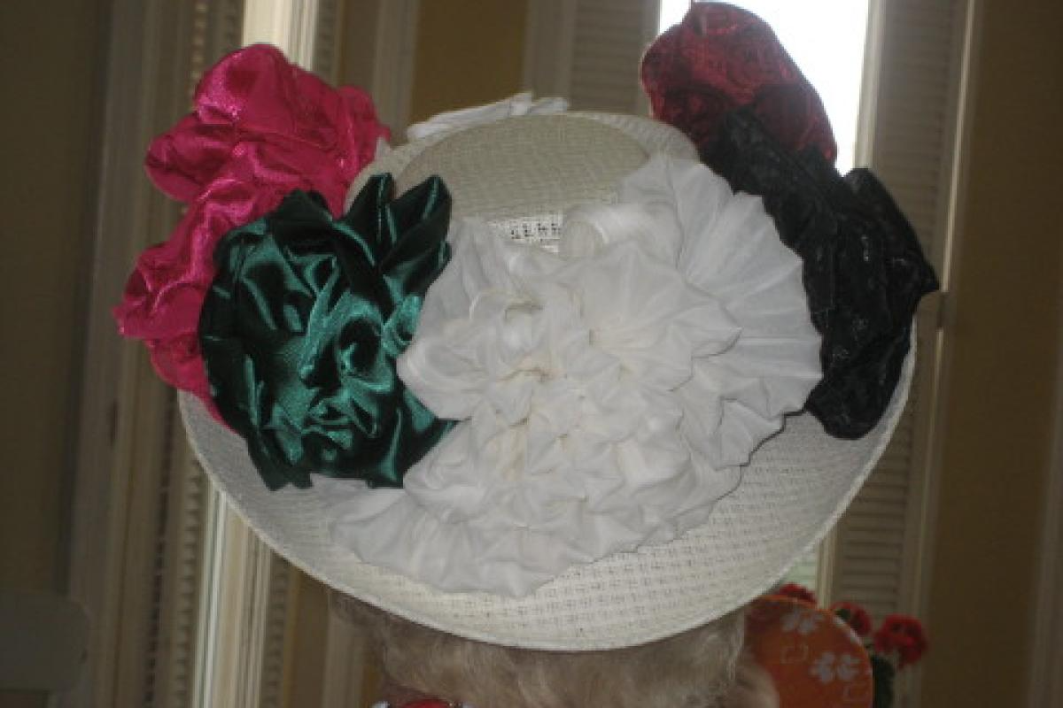 Woman Wearing Red and White Hat, Back View