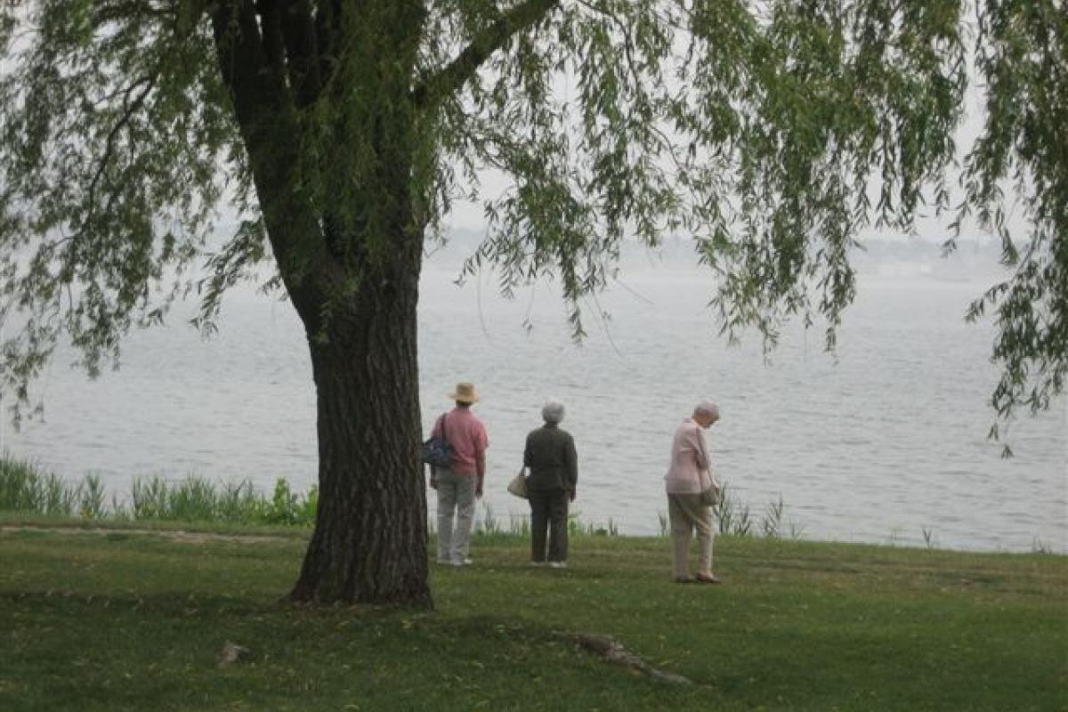 Three People Looking at the Water