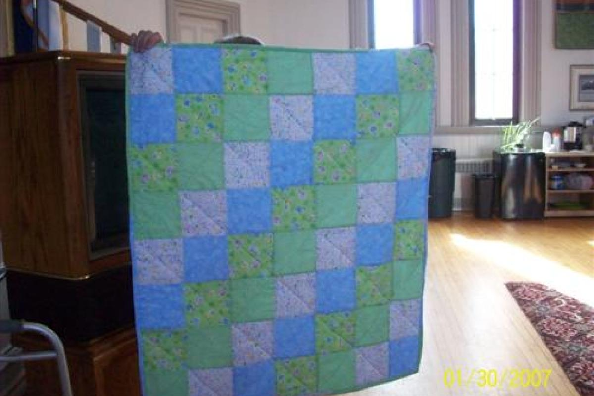 Green, Blue, and White Quilt